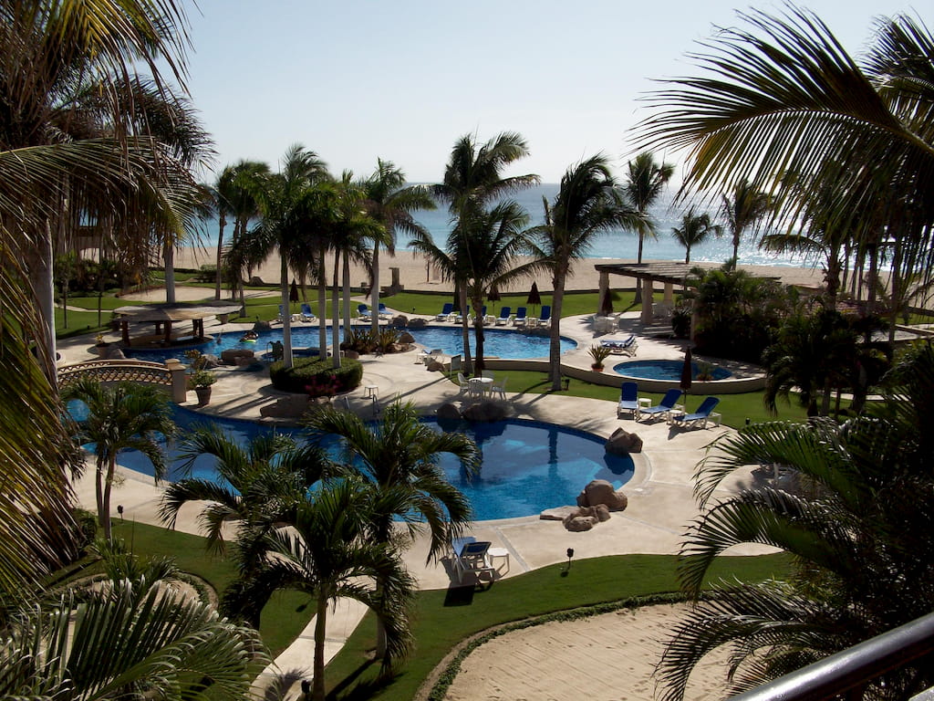 A picture of the beautiful view from the deck of our honeymoon oceanside villa from this post about taking a step of faith.