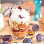 A Pinterest pin with a picture of a breakfast parfait. Designed for this post about healthy mom habits.