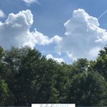 A Pinterest pin with a picture of a summer sky above a treeline. Designed for this post of verses about walking in faith.