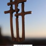 A Pinterest pin with a picture of three crosses on a necklace Designed for this post of verses about obedience to God.