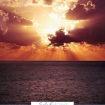 A Pinterest pin with a picture of a sunset over the ocean. Designed for this post of verses about God's perfect love.