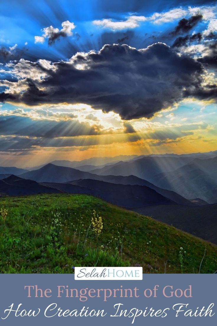 A Pinterest pin with a picture of a mountain sunrise. Designed for this post about seeing God through nature.