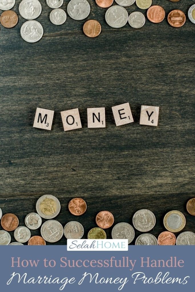 A Pinterest pin with a picture of a pile of coins. Designed for this post about money issues in marriage.