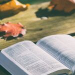 A picture of a Bible in a fall setting for this post of Bible verses about integrity.