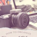 A Pinterest pin with a picture of a camera and a computer. Designed for this post about how to declutter digital photos.