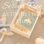 A Pinterest pin with a picture of kids toys. Designed for this post of screen free car activities.
