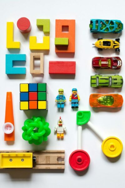 A picture of kids toys for this post of screen free car activities.
